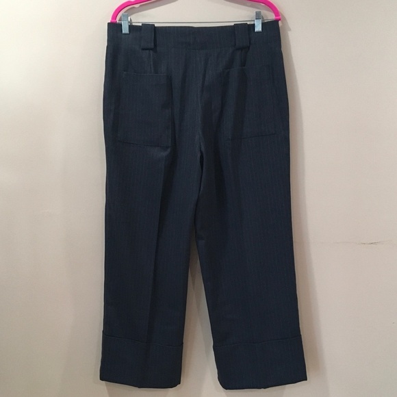 ZARA pants Striped Large Womens Trouser Navy Hi Waist ZW Collection 4042/259 New - Picture 8 of 16
